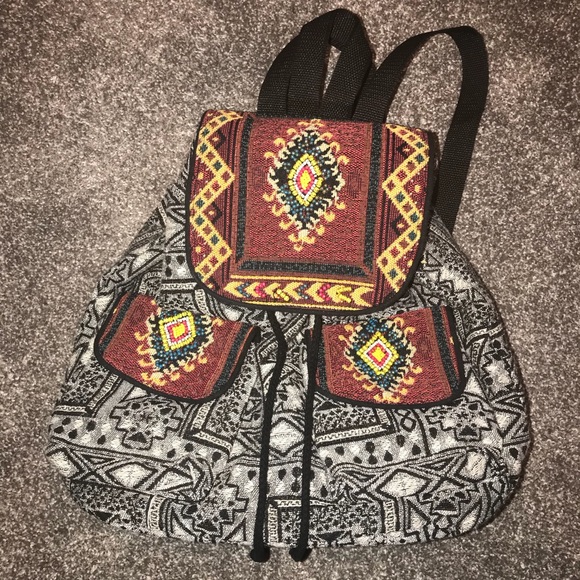 Earthbound Trading Co Handbags - 💝Boho Beaded black & white Aztec backpack